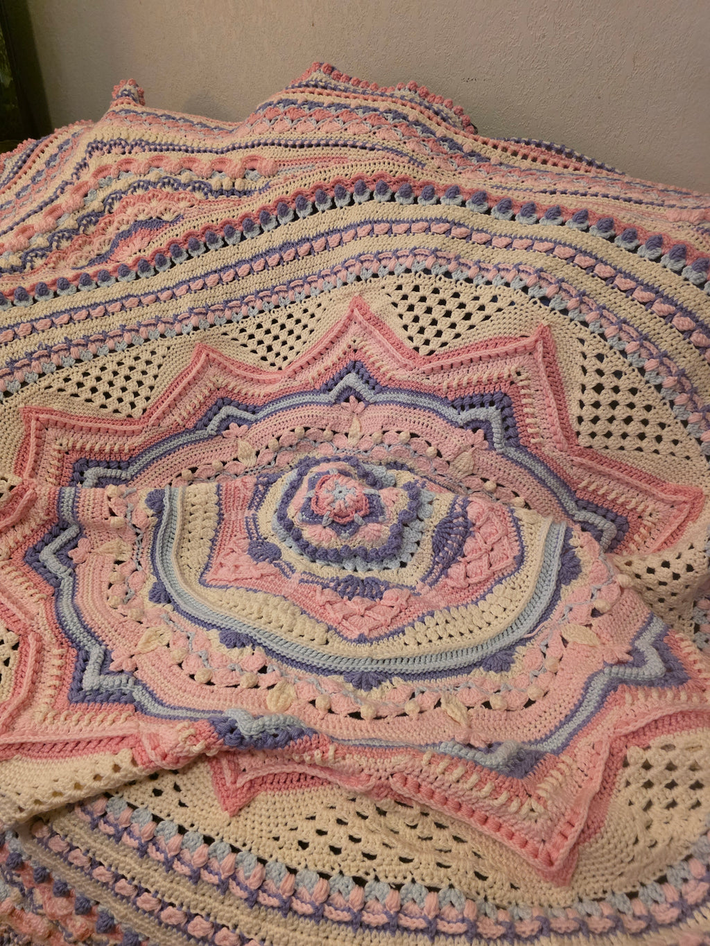 Handmade 84in square king size crochet blanket