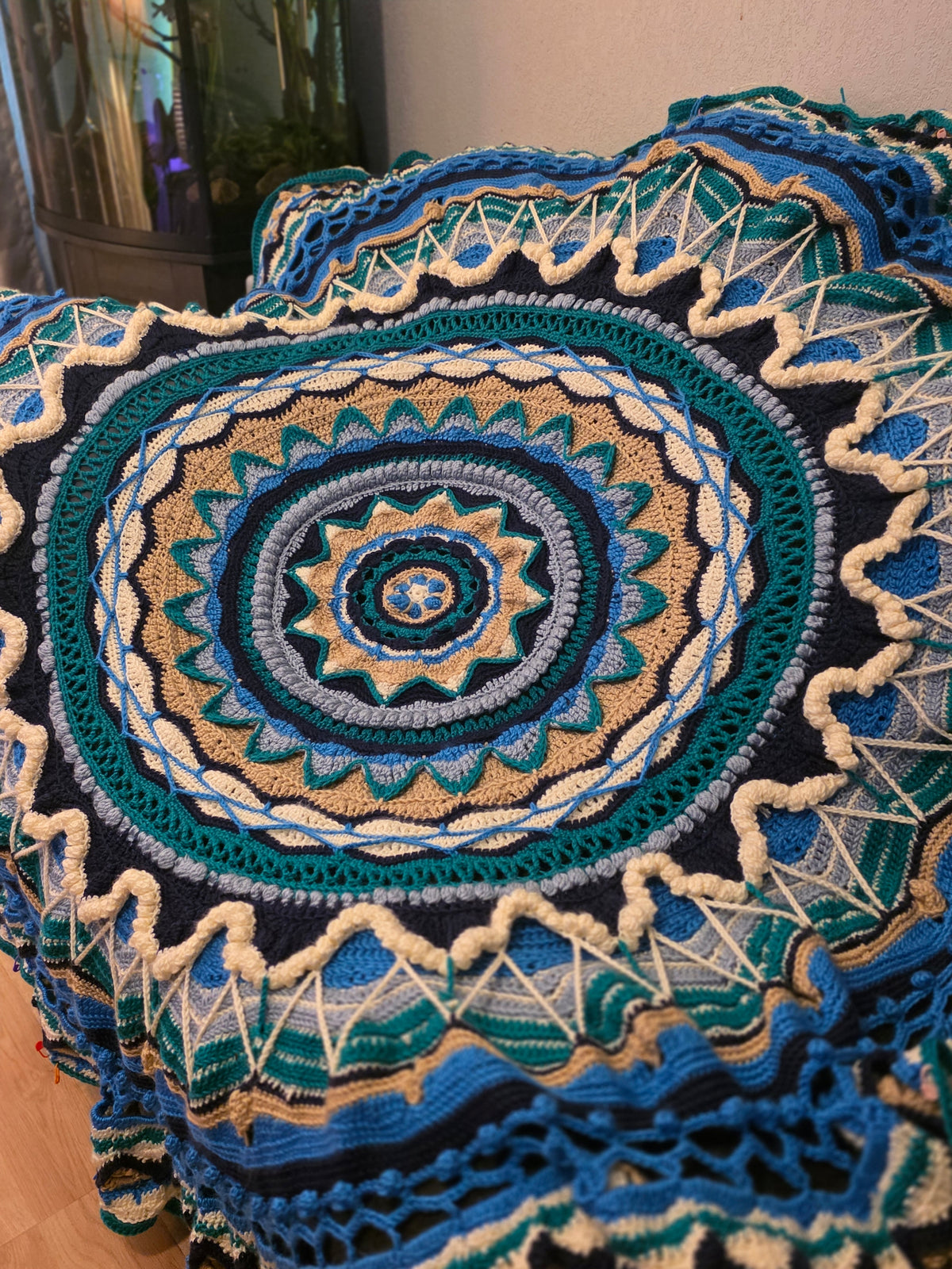 Handmade blue,teal 60in round