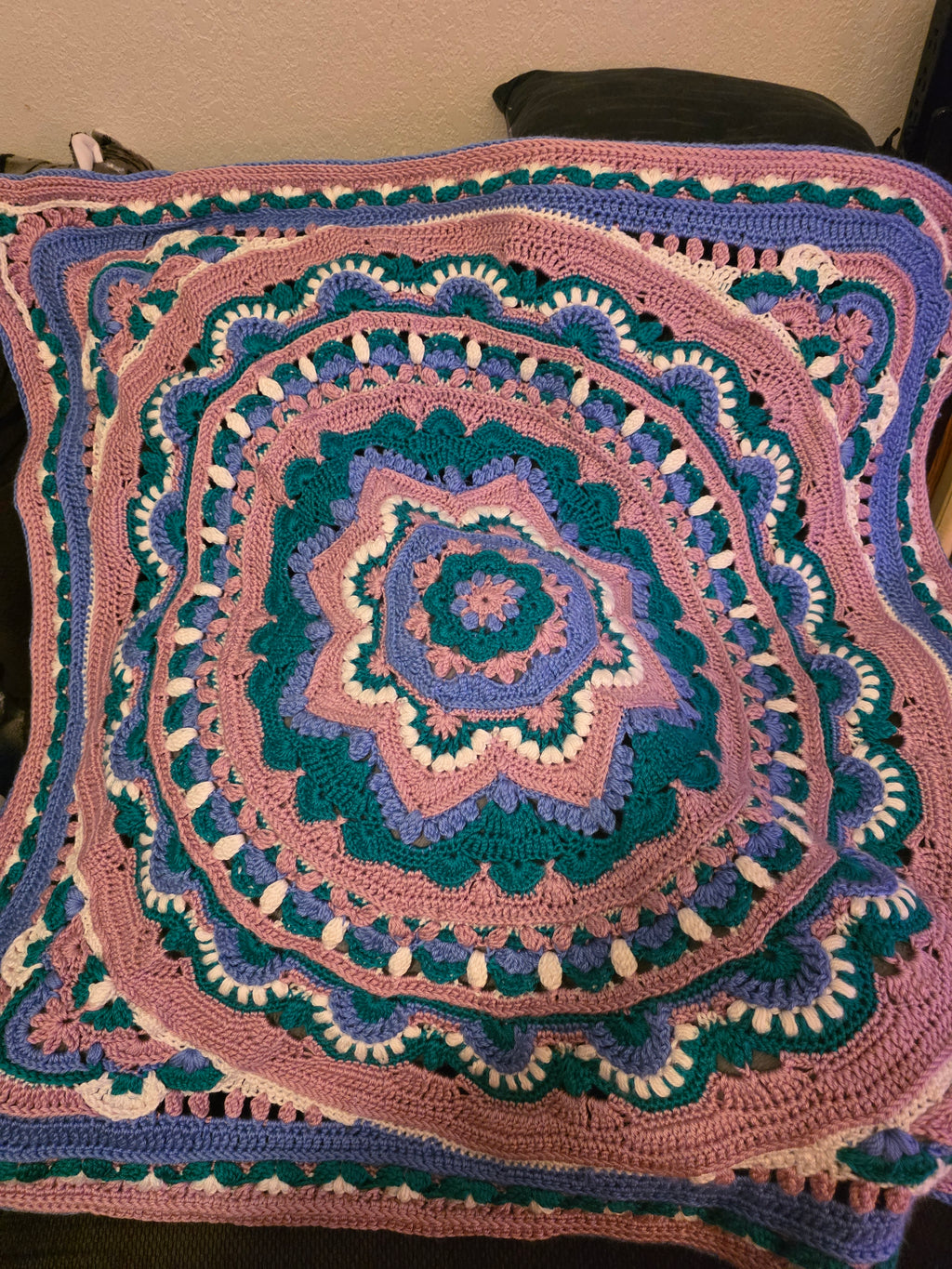 Handmade Pink,Green,purple Crochet Blanket – 40" × 40"