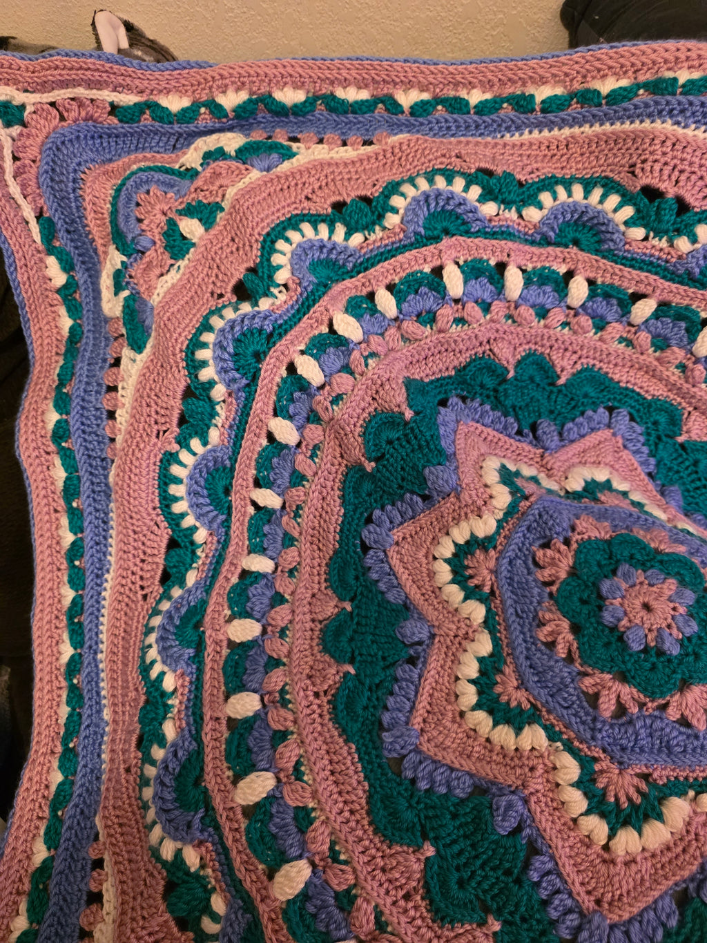 Handmade Pink,Green,purple Crochet Blanket – 40" × 40"