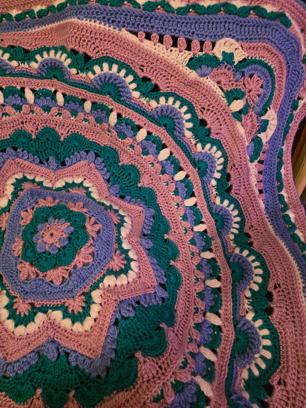 Handmade Pink,Green,purple Crochet Blanket – 40" × 40"