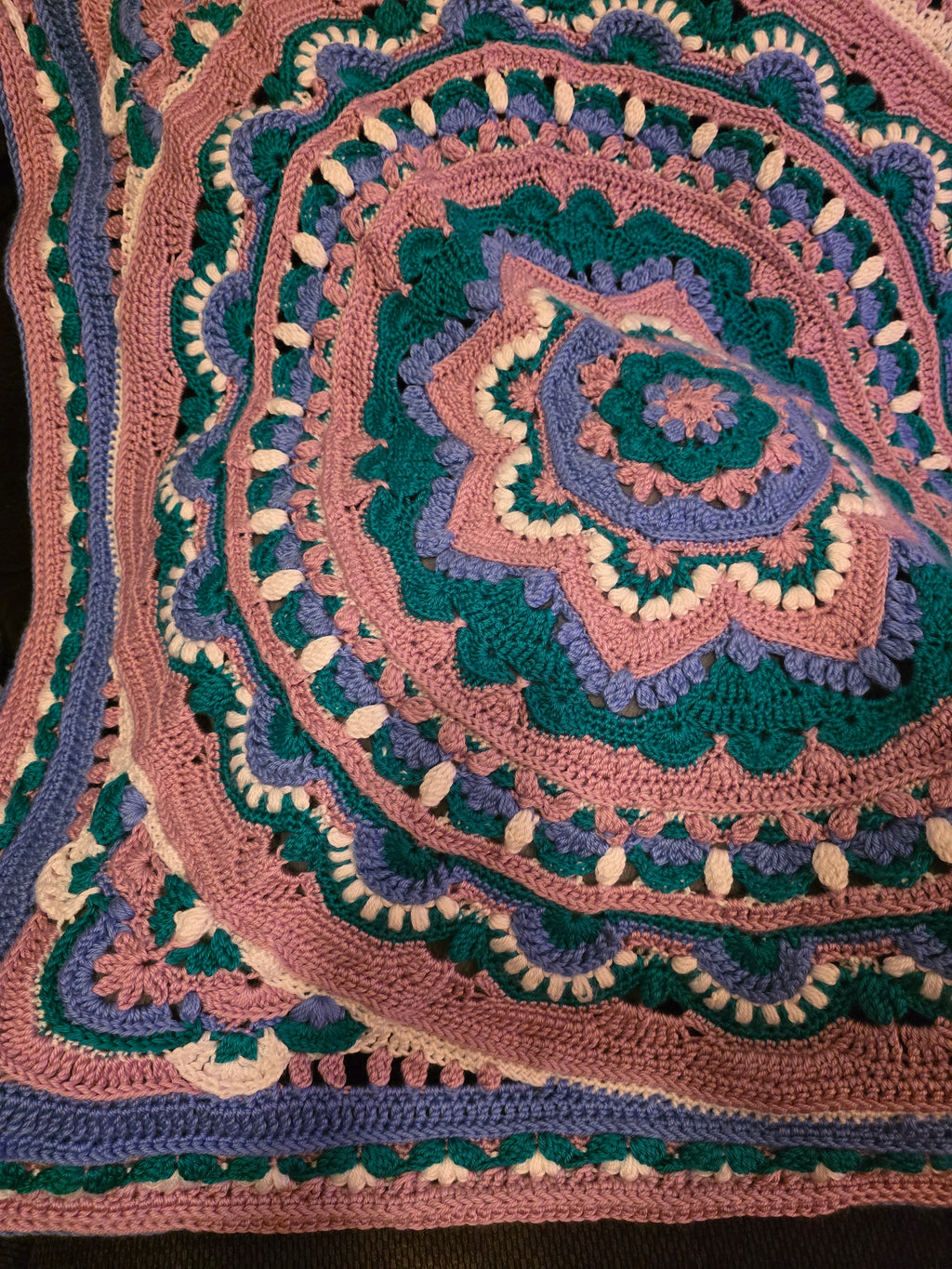 Handmade Pink,Green,purple Crochet Blanket – 40" × 40"
