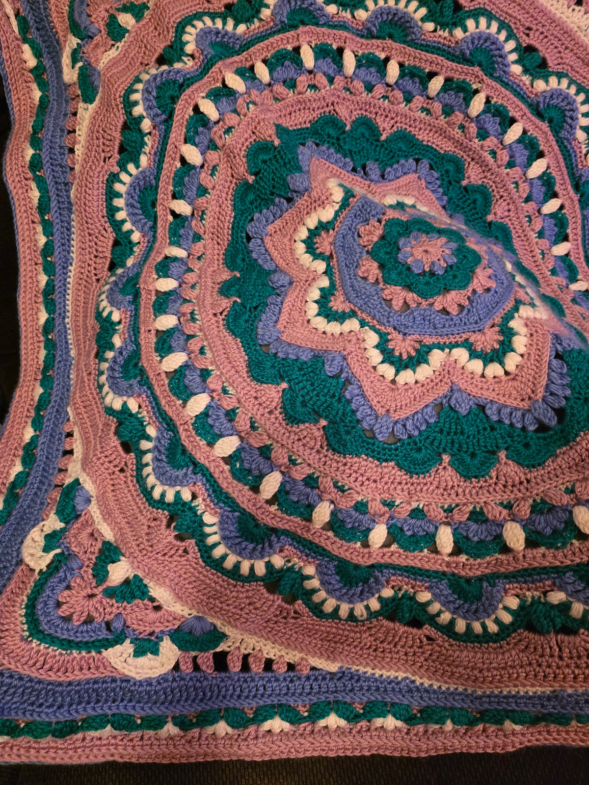 Handmade Pink,Green,purple Crochet Blanket – 40" × 40"