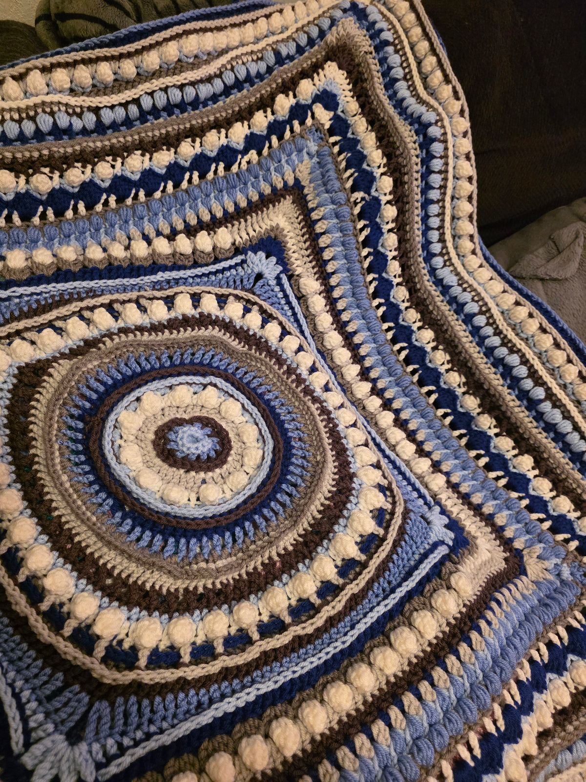 Handmade Blue Crochet Blanket – 42" × 42