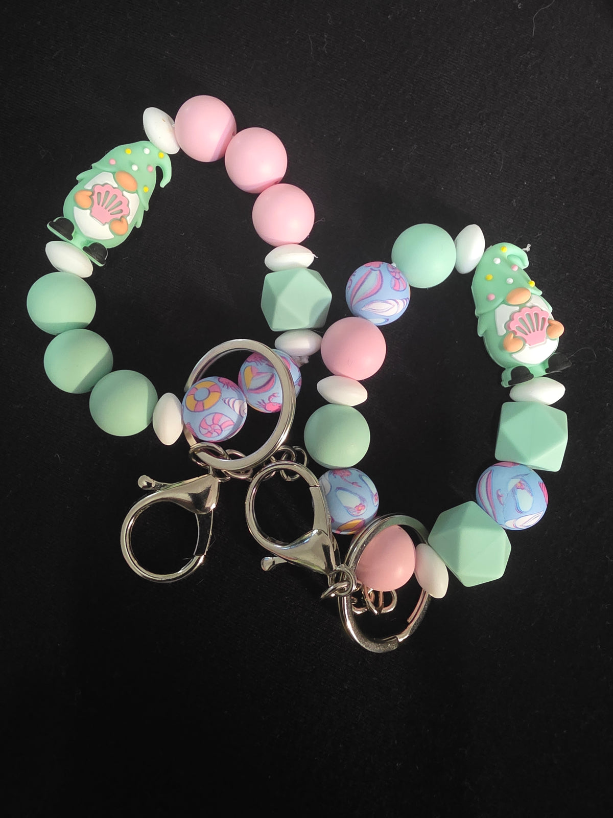 Pastel Mermaid Gnome Silicone Beaded Wristlet Keychain