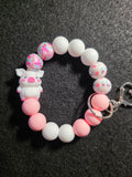 Pink Pig Silicone Beaded Wristlet Keychain
