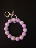 Handmade Pink & White Beaded Wristlet Keychain