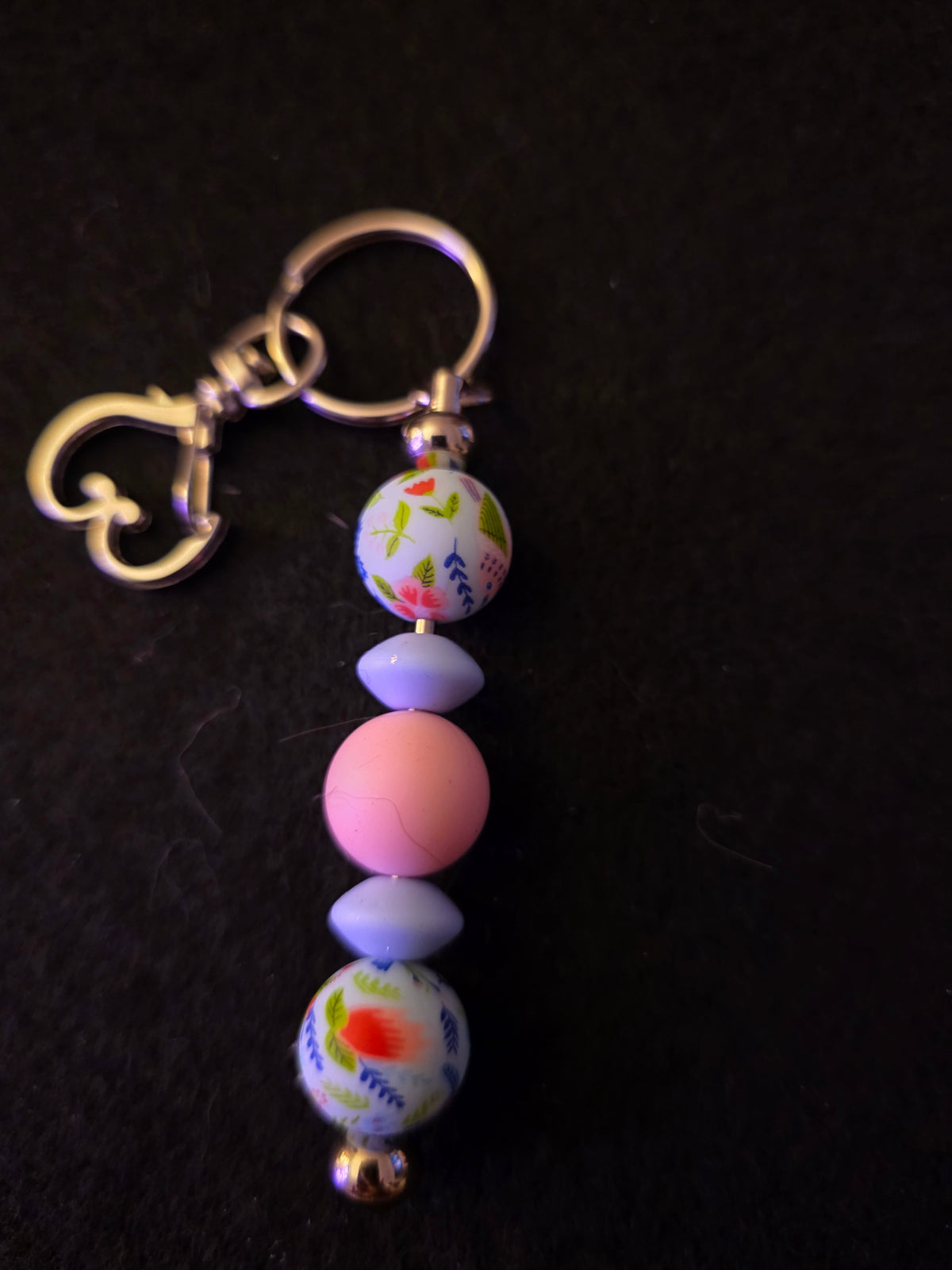 Handmade Pink & Lavender Floral Beaded Keychain