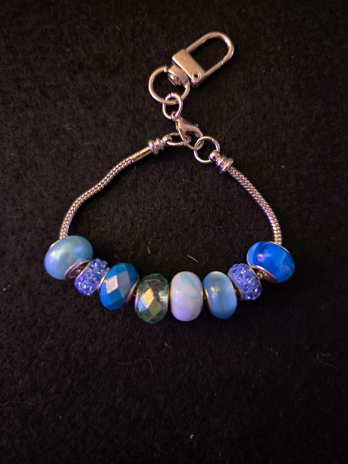Handmade Blue & Silver Beaded Bracelet with Clasp