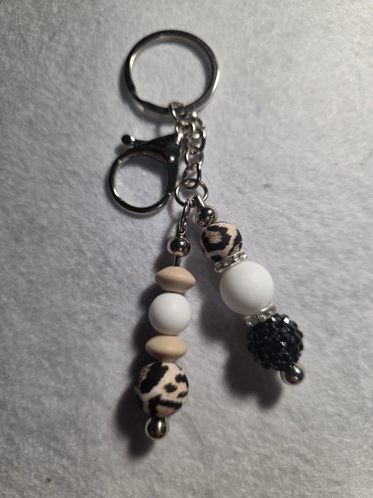 Handmade Leopard Print Double-Strand Beaded Keychain
