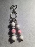 Handmade Pink & Gray Double-Strand Beaded Keychain
