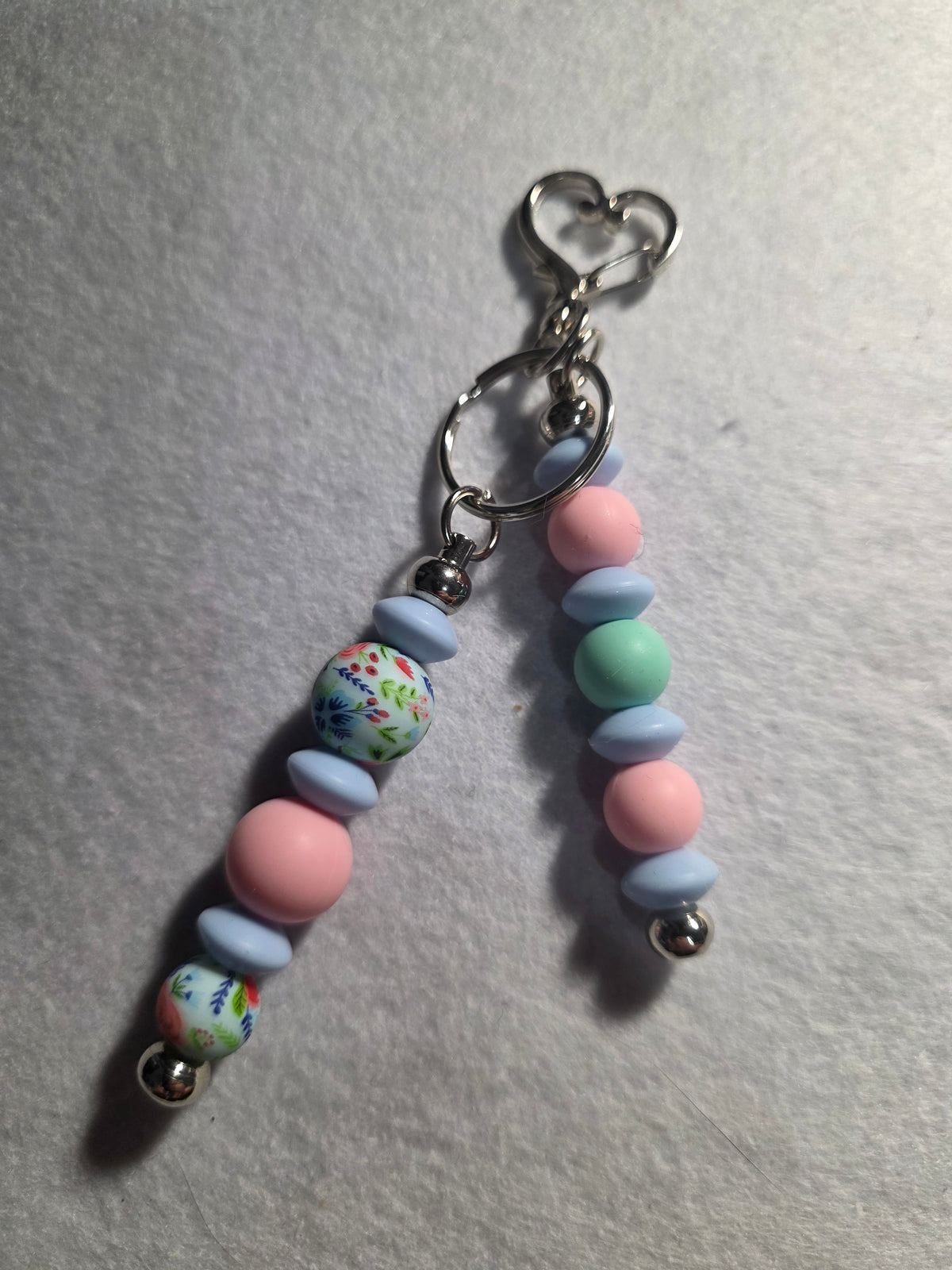 Handmade Pastel Floral Double-Strand Beaded Keychain