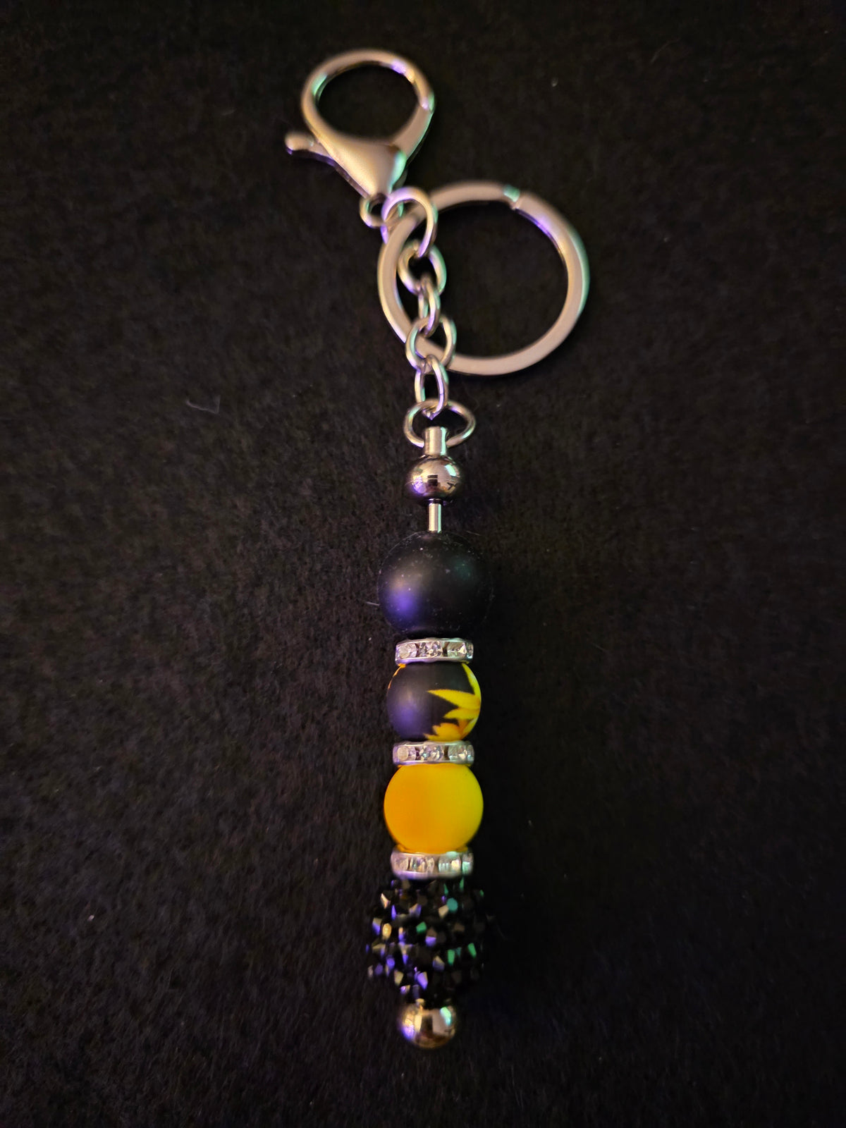 Handmade Black & Yellow Beaded Keychain
