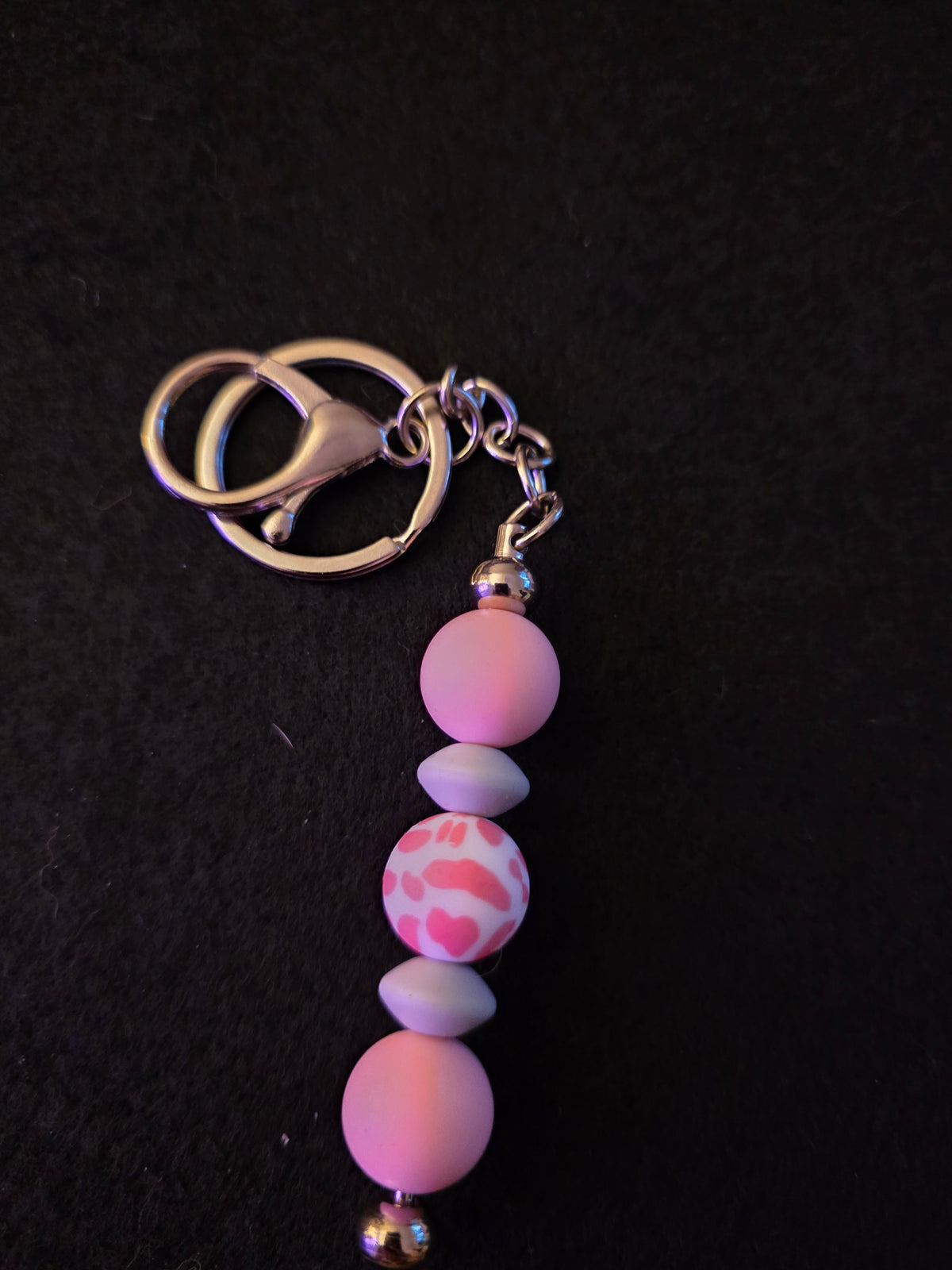 Handmade Pink Patterned Silicone Beaded Keychain