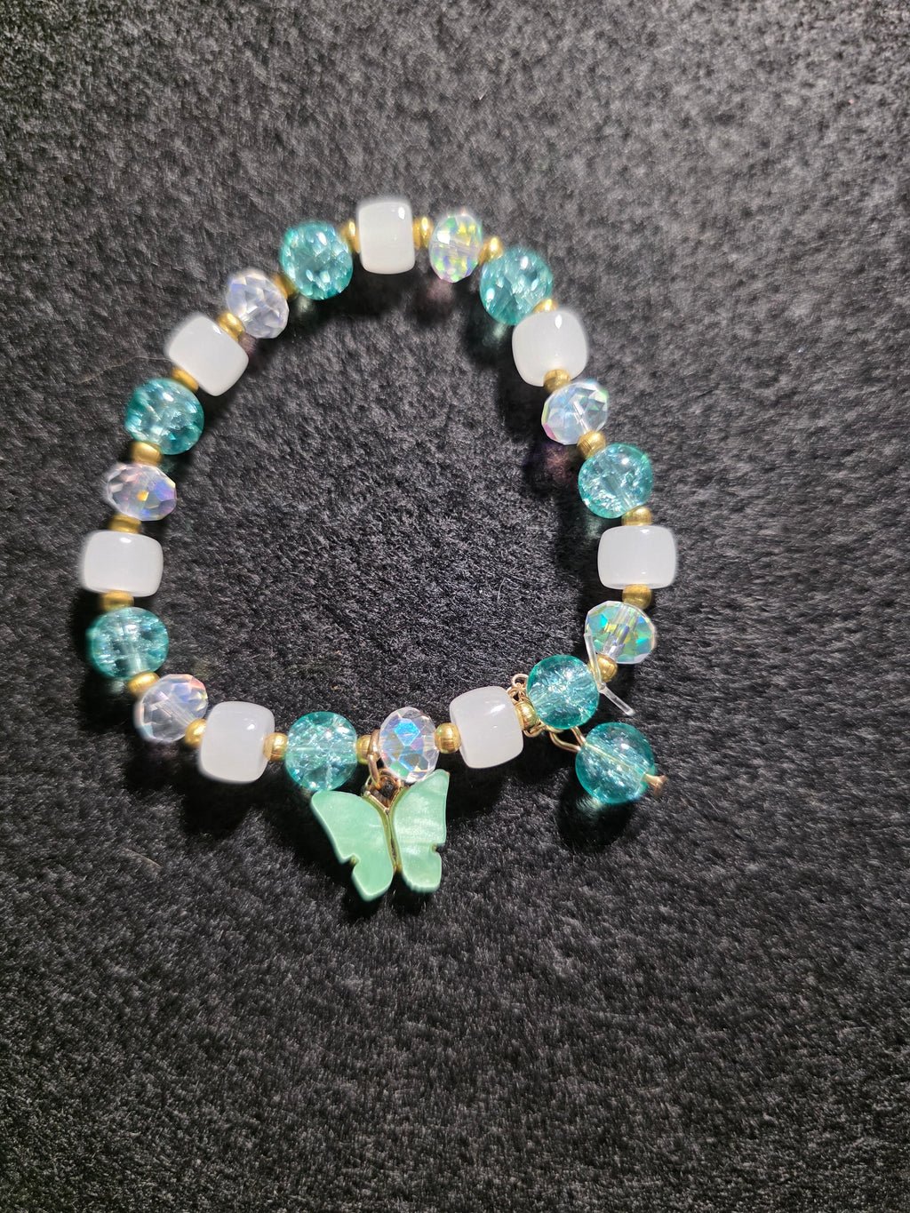 Handmade Aqua & White Butterfly Charm Bracelet