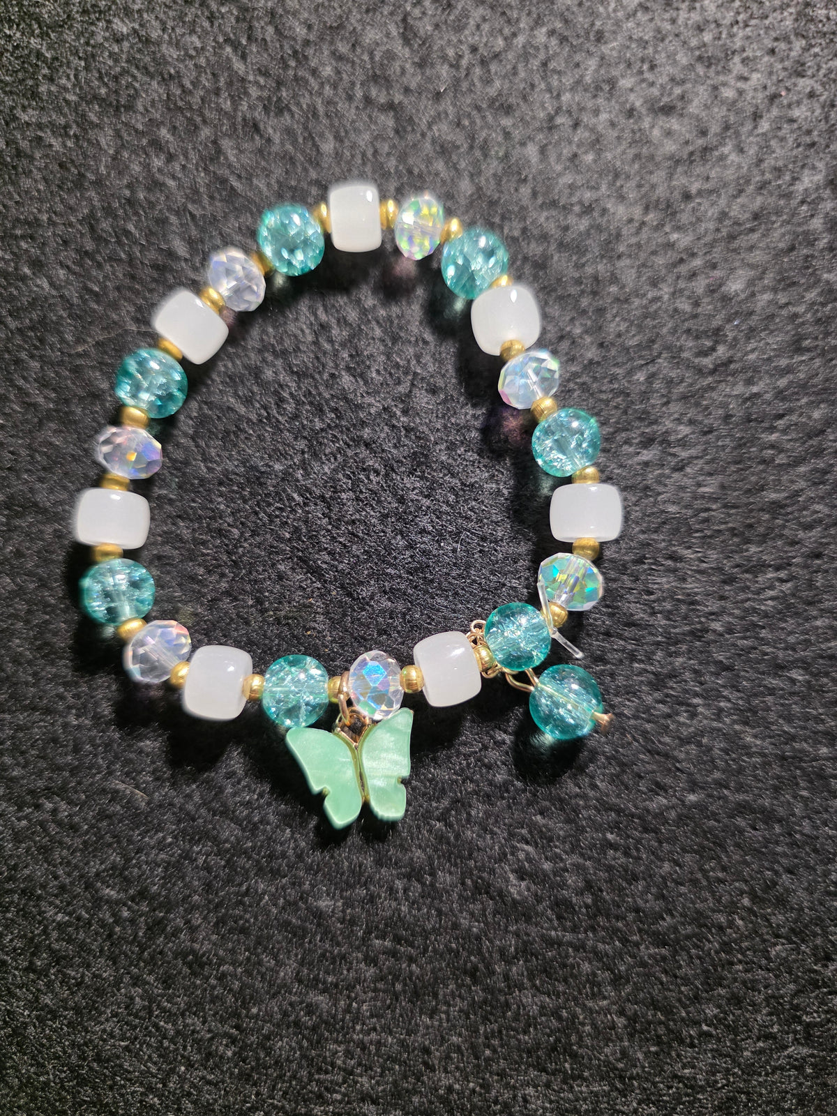 Handmade Aqua & White Butterfly Charm Bracelet