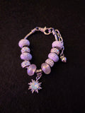 Handmade Lavender & Crystal Sun Charm Beaded Bracelet
