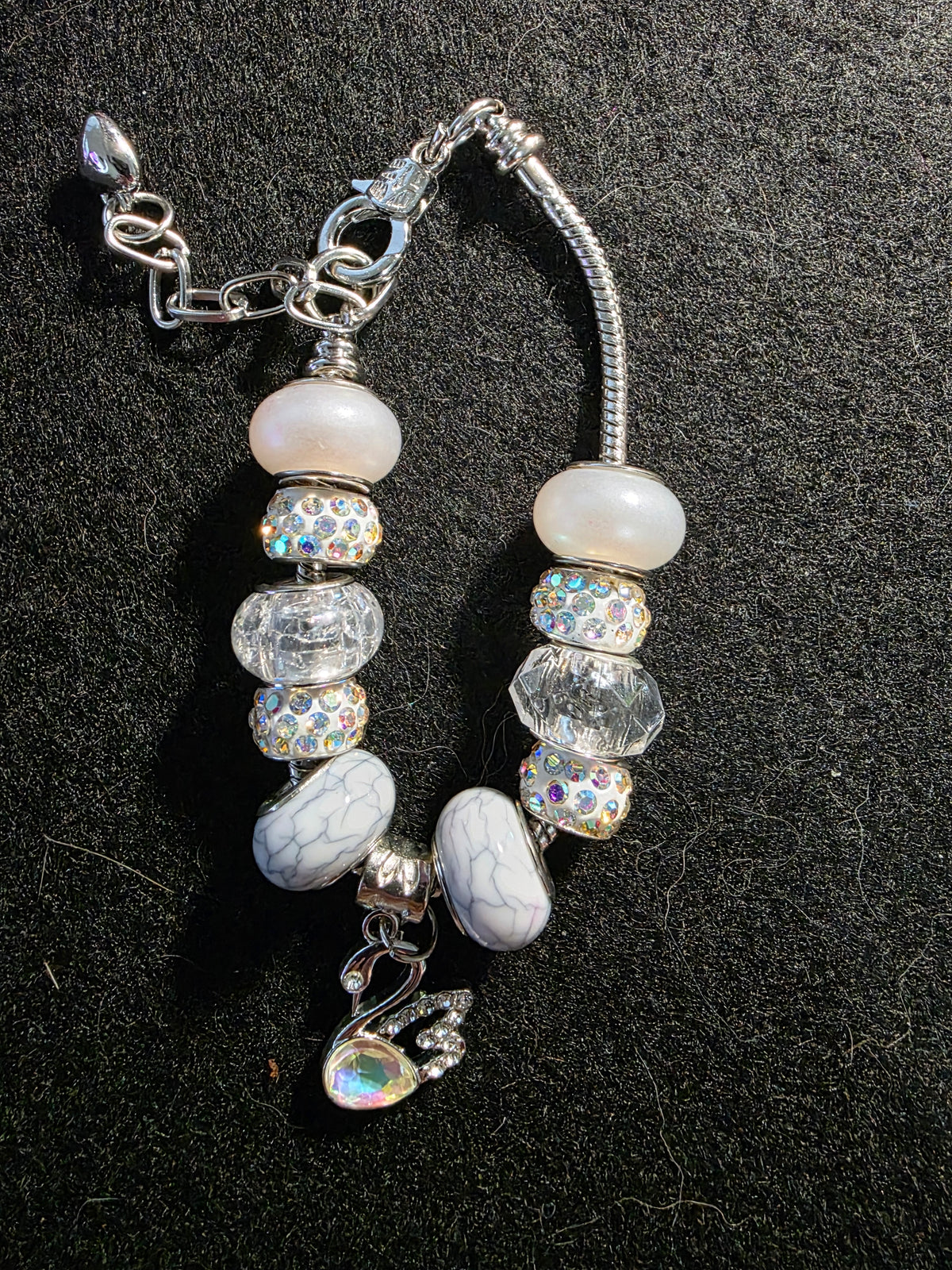 Crystal Swan White Beaded Purse Charm