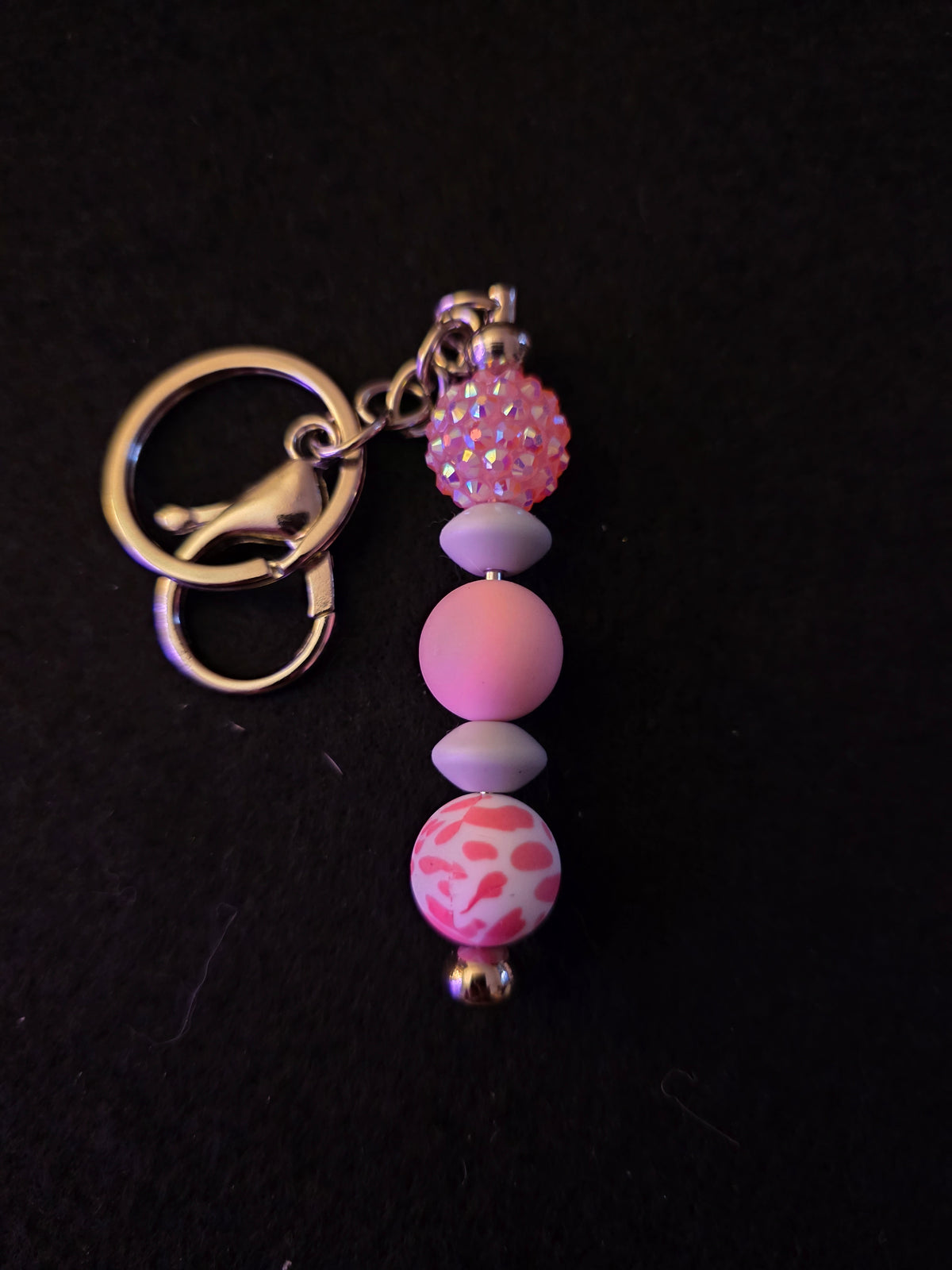 Handmade Pink Animal Print Beaded Keychain