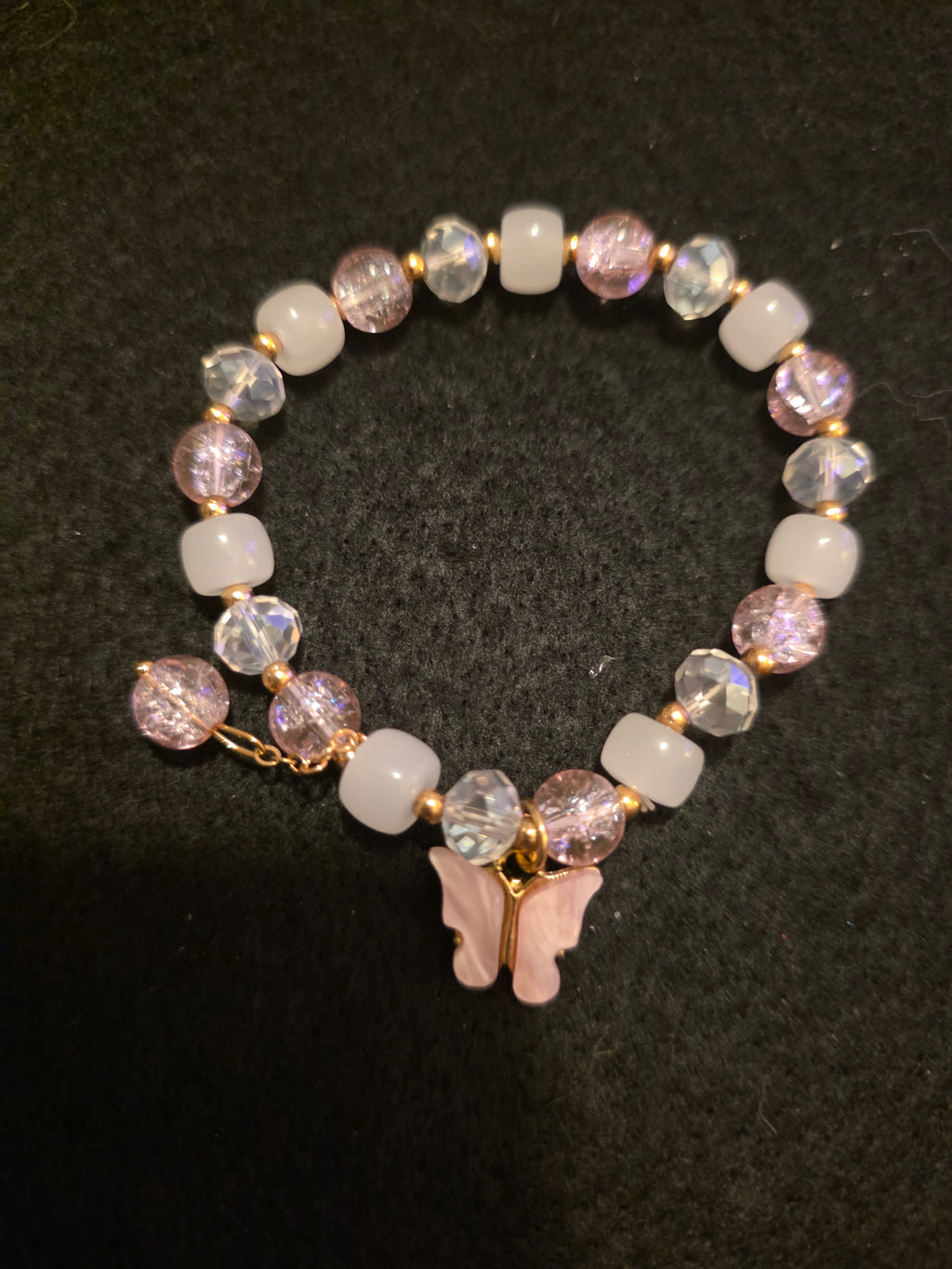 Handmade Aqua & White Butterfly Charm Bracelet