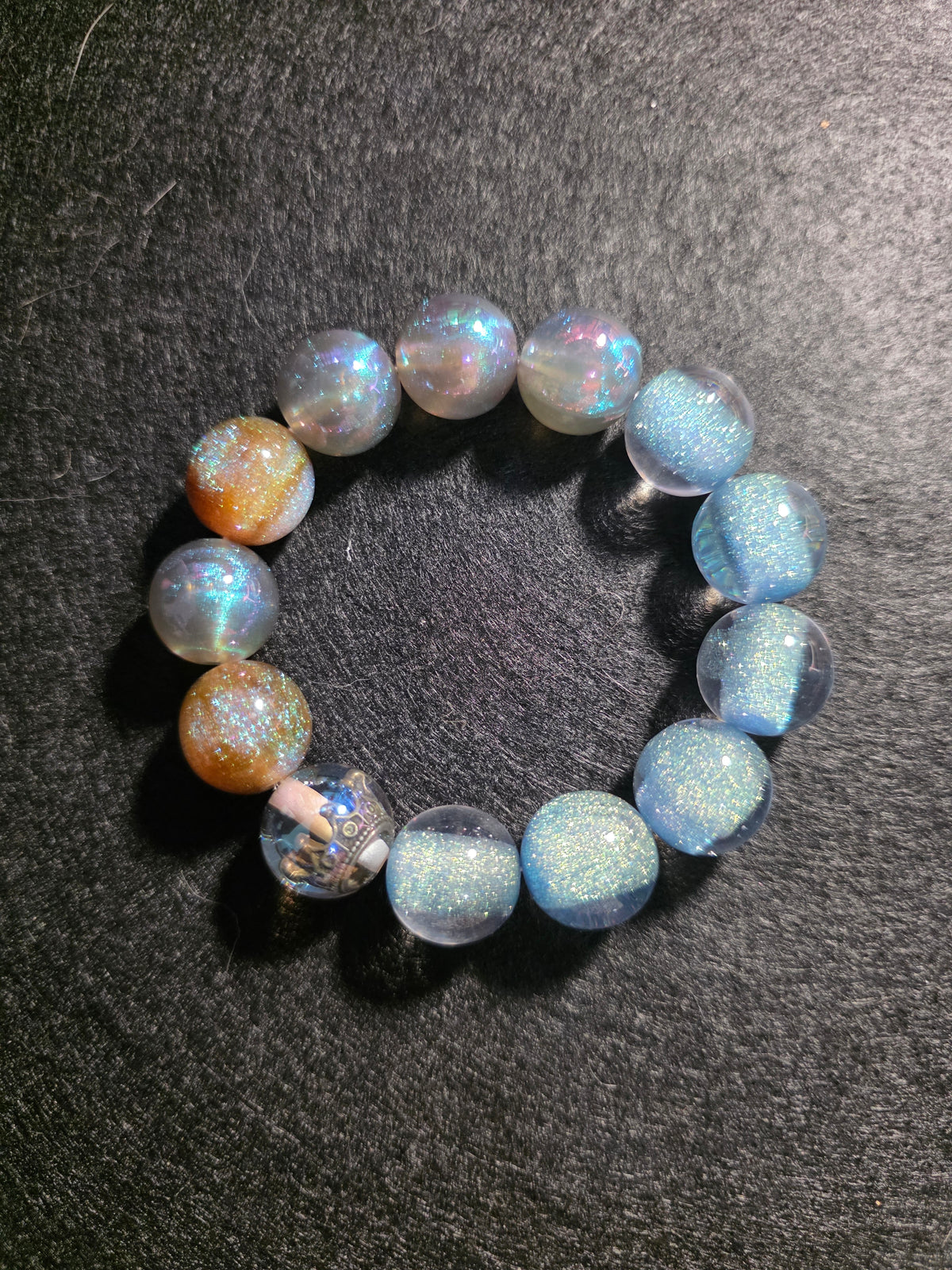 Handmade Blue, Gold & Iridescent Shimmer Beaded Bracelet