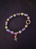 Handmade Green & Crystal Rose Charm Bracelet