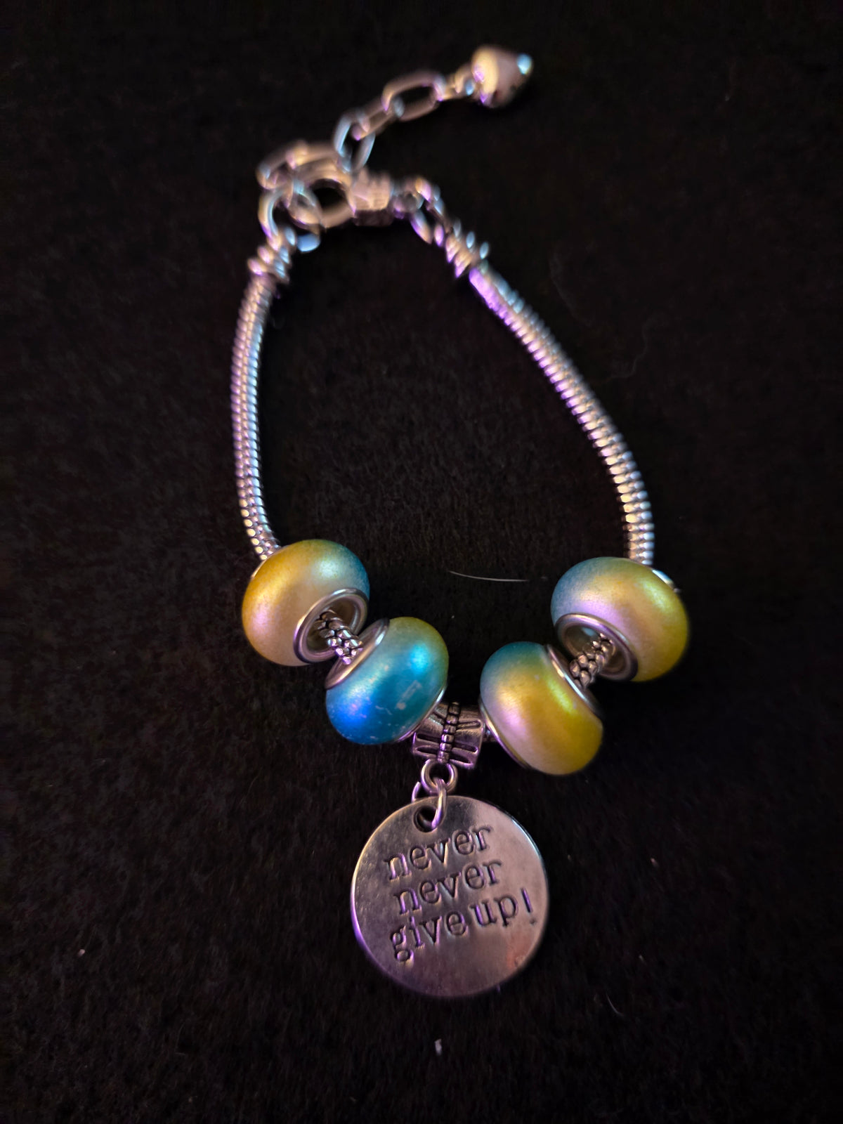 Handmade “Never Give Up” Inspirational Charm Bracelet