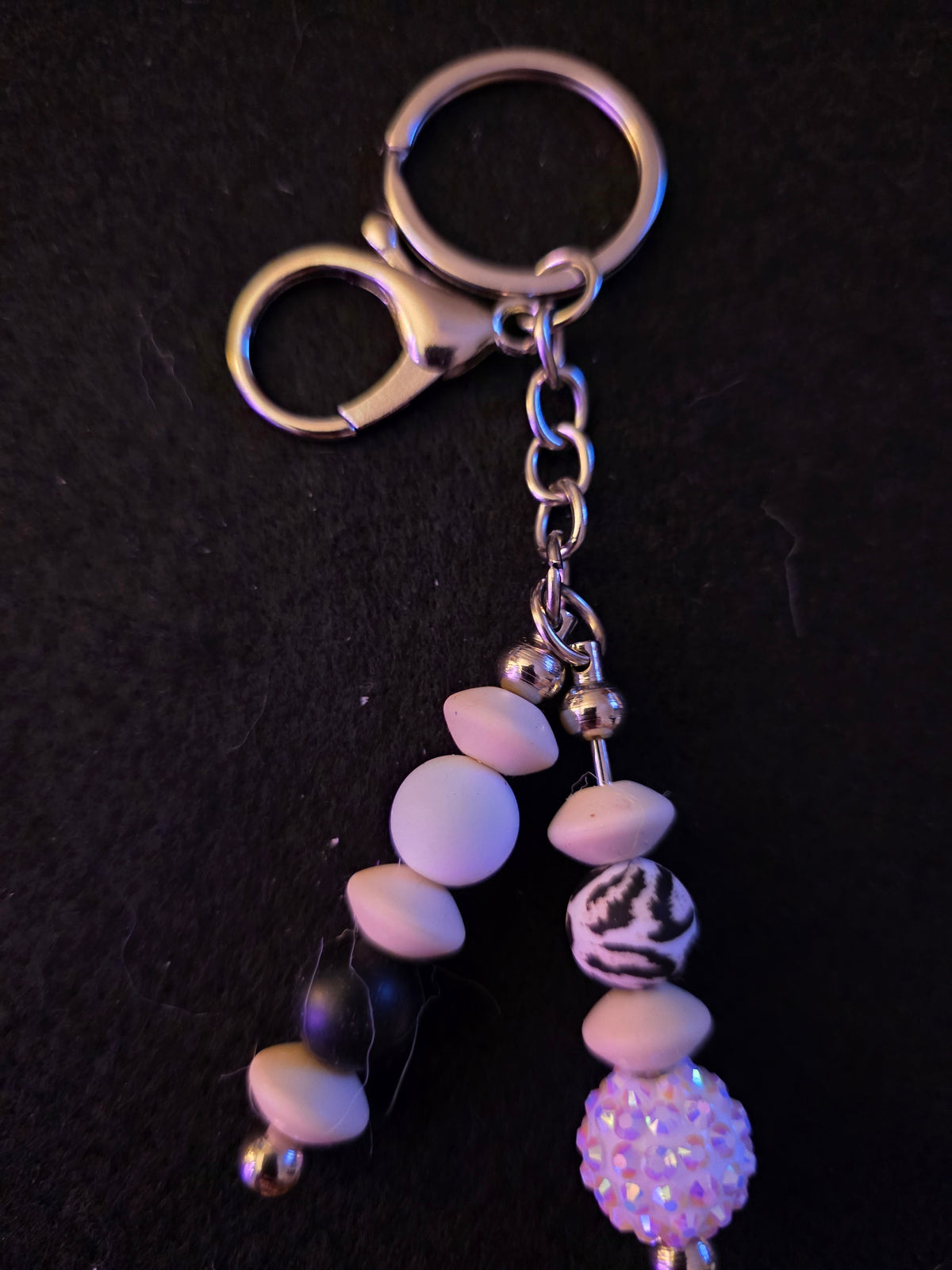 Handmade Black, White & Animal Print Beaded Keychain