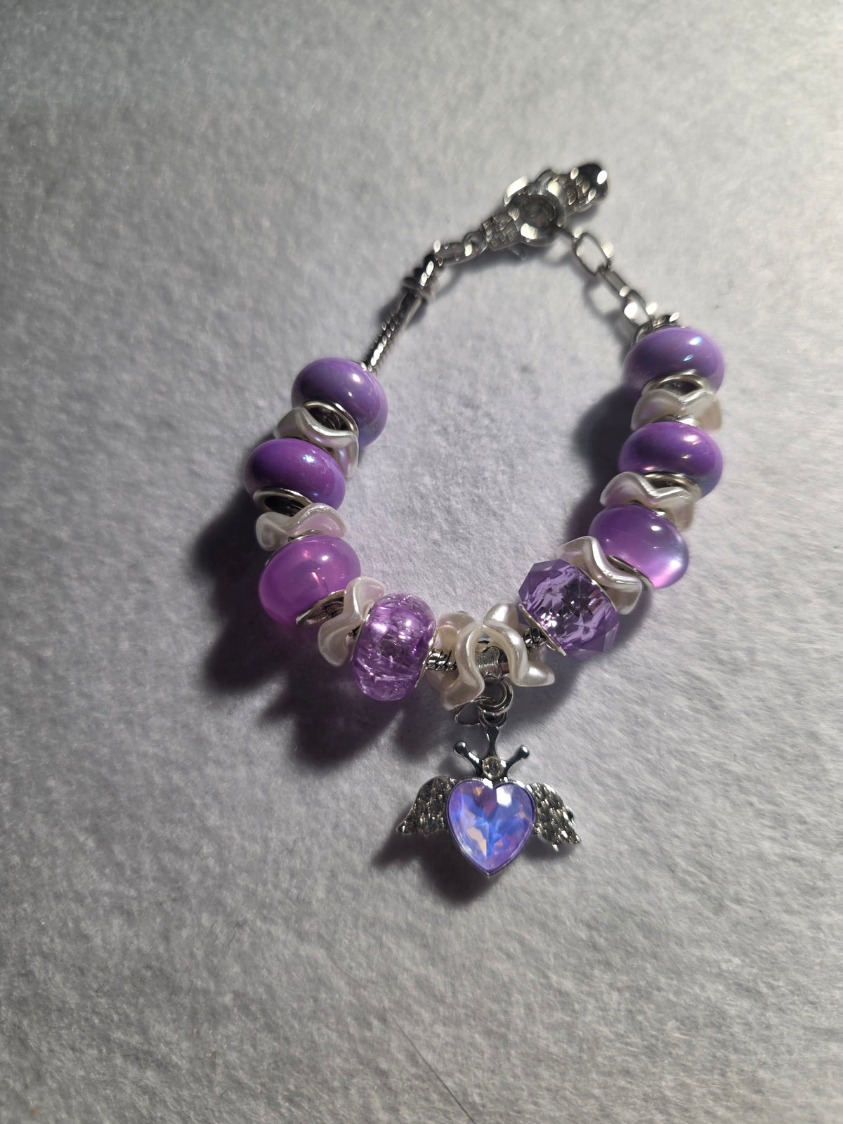 Handmade Purple Angel Heart Charm Bracelet
