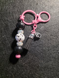 Pink & Black Dog Bone Beaded Keychain