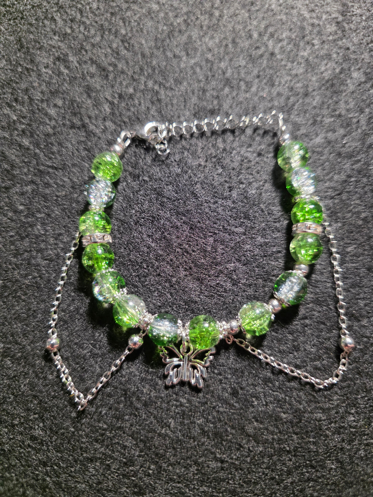 Handmade Green Sparkle Butterfly Charm Bracelet