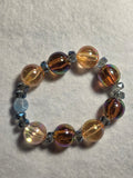 Handmade Amber & Blue Iridescent Beaded Stretch Bracelet