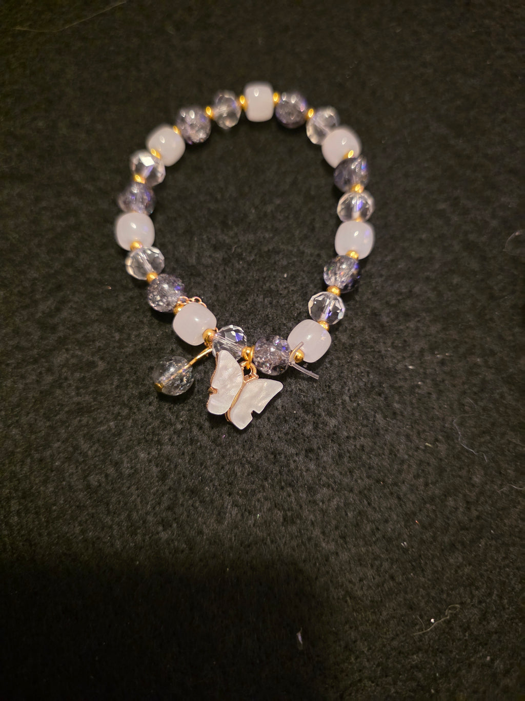 Handmade Aqua & White Butterfly Charm Bracelet