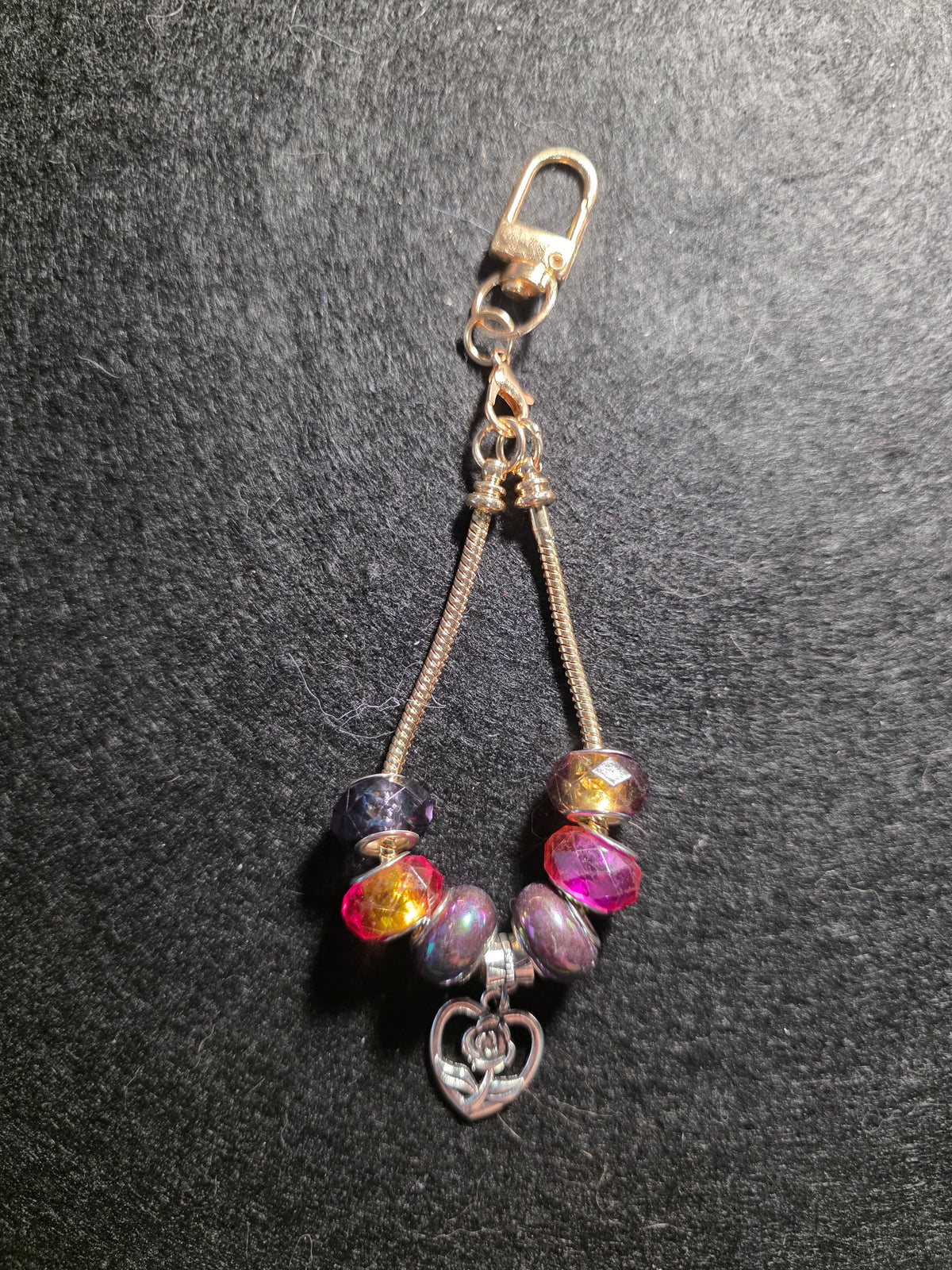 Jewel-Tone Rose Heart Beaded Purse Charm