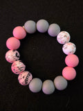 Handmade Pink, Gray & Floral Beaded Stretch Bracelet