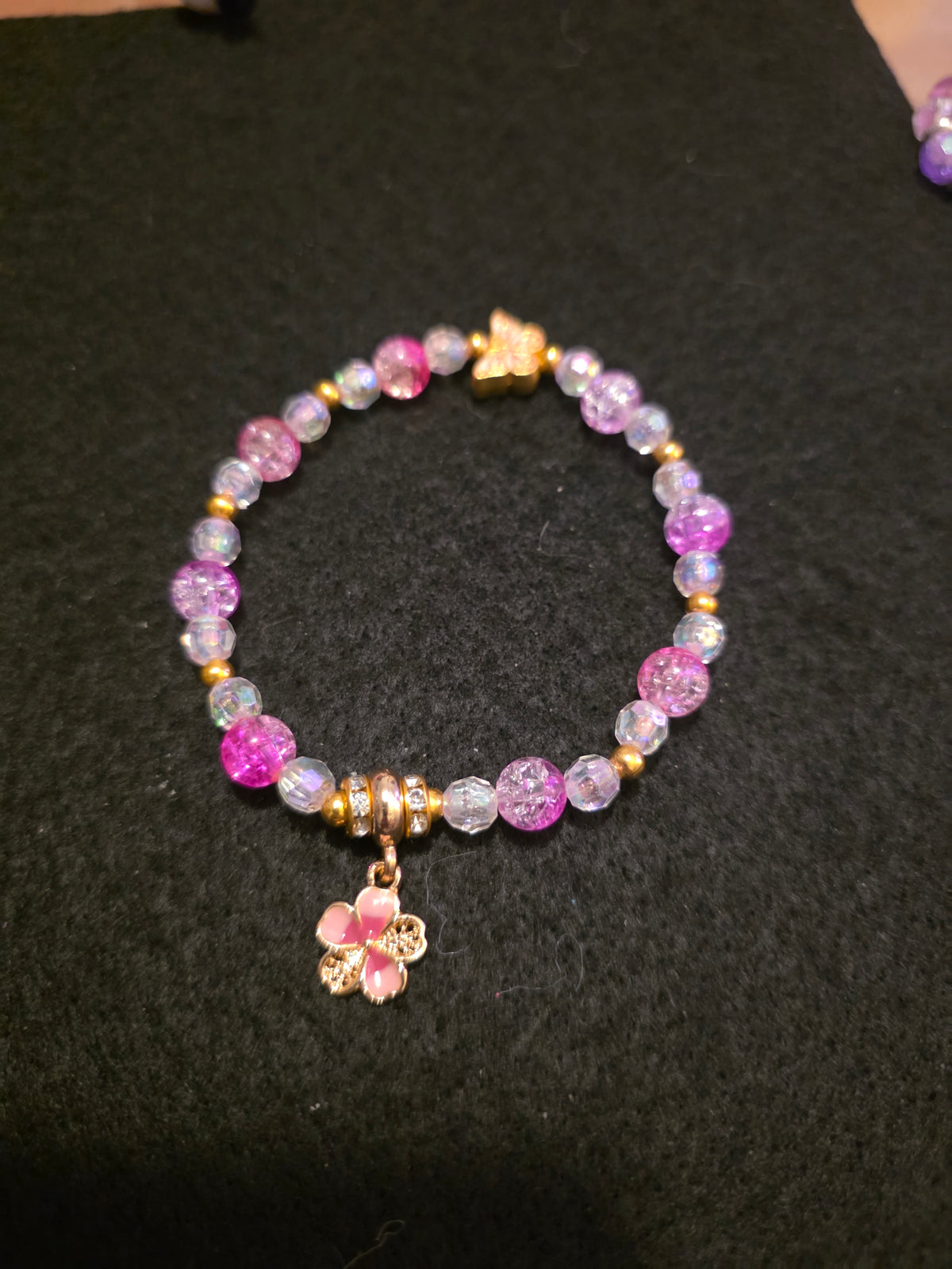 Handmade Pink & Purple Crystal Flower Charm Bracelet