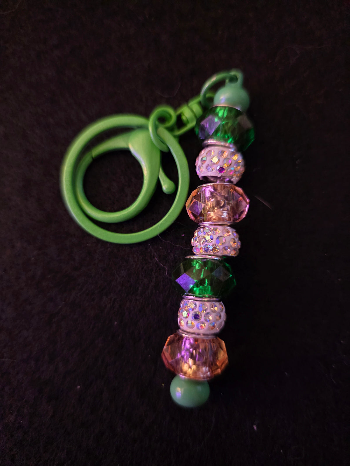 Handmade Green & Champagne Sparkle Beaded Keychain
