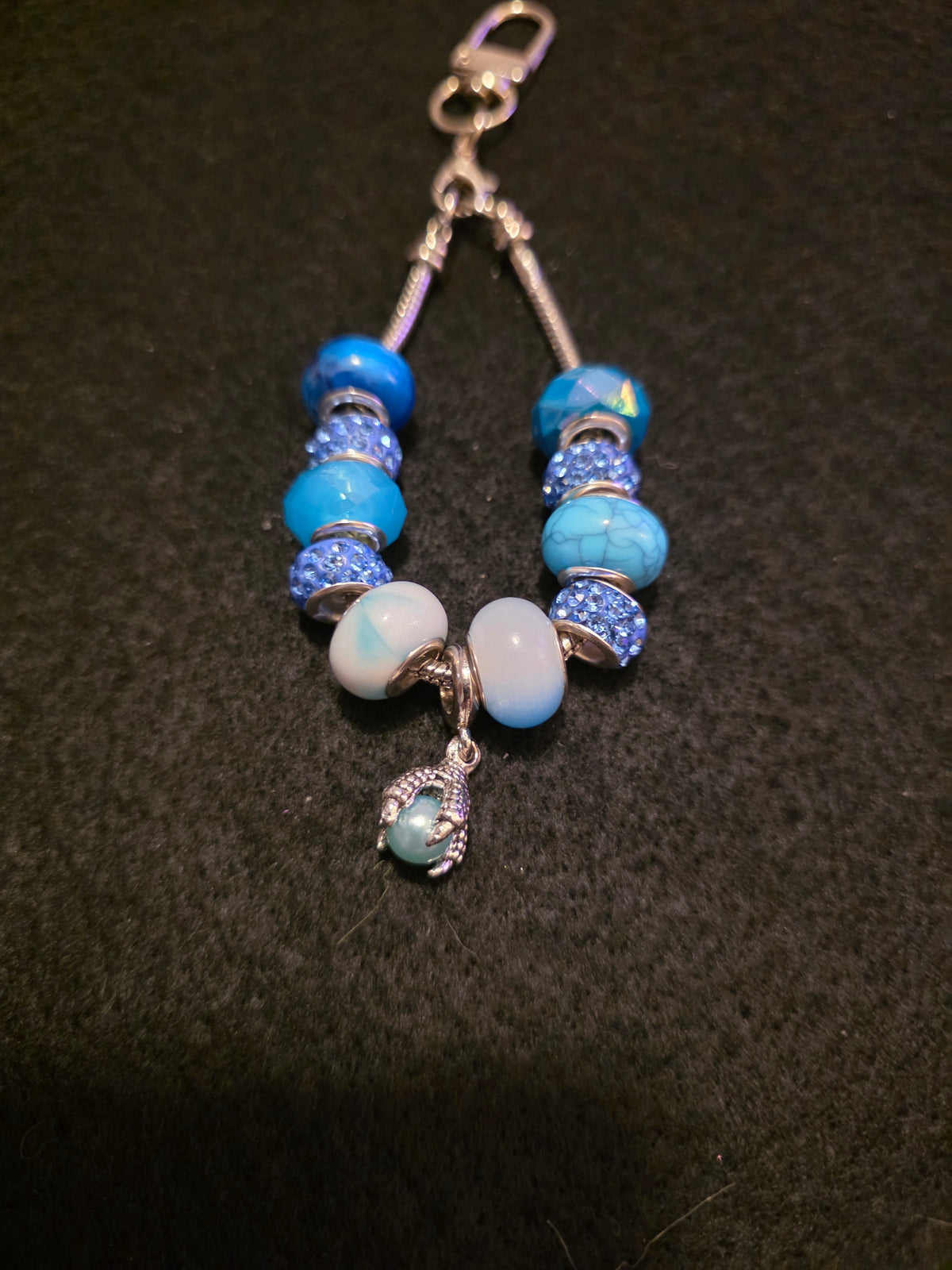 Handmade Blue Beaded Purse Charm with Dangle