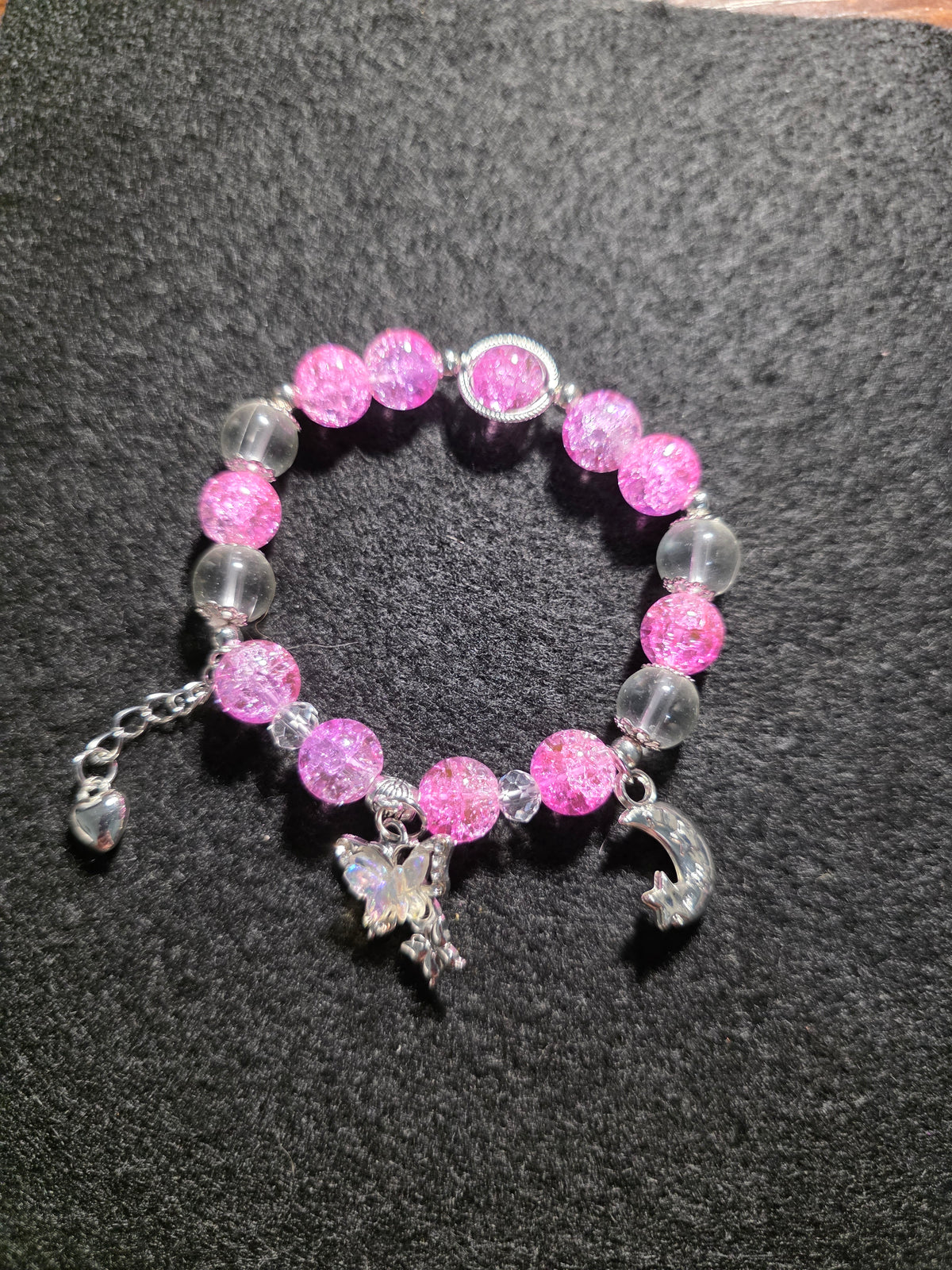 Handmade Pink Fairy & Moon Charm Bracelet