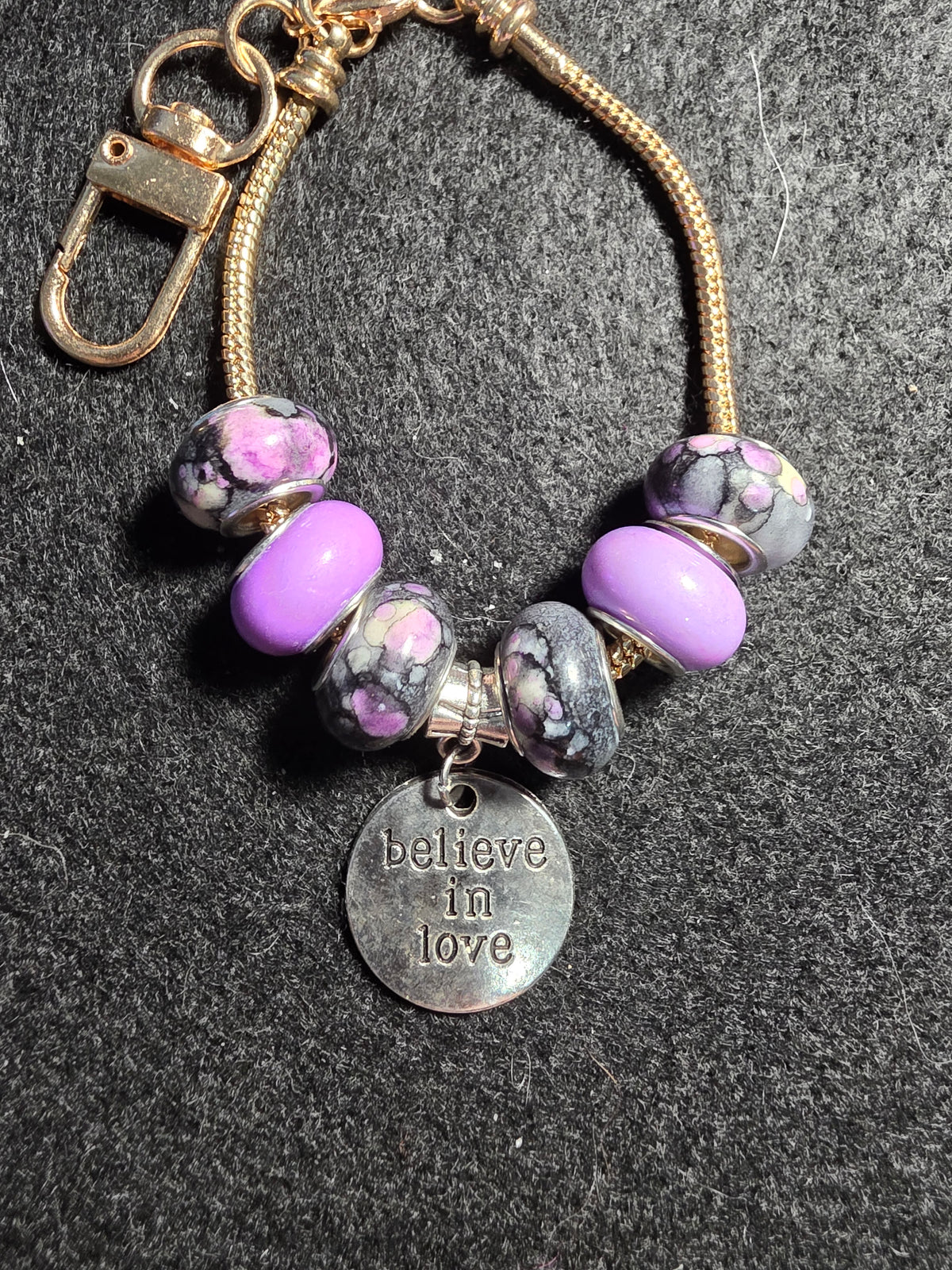 Purple “Believe in Love” Beaded Purse Charm