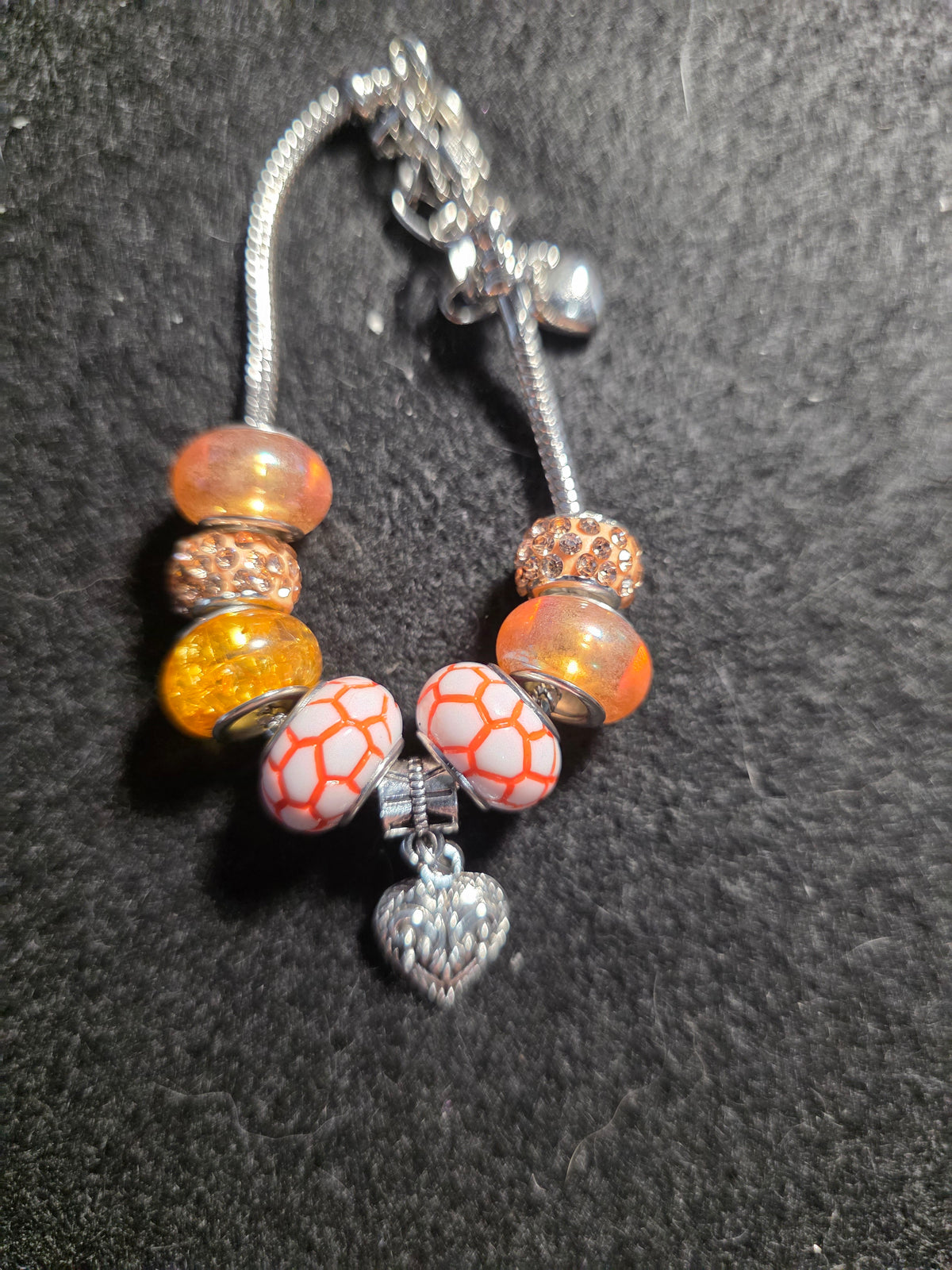 Orange & White Heart Beaded Purse Charm