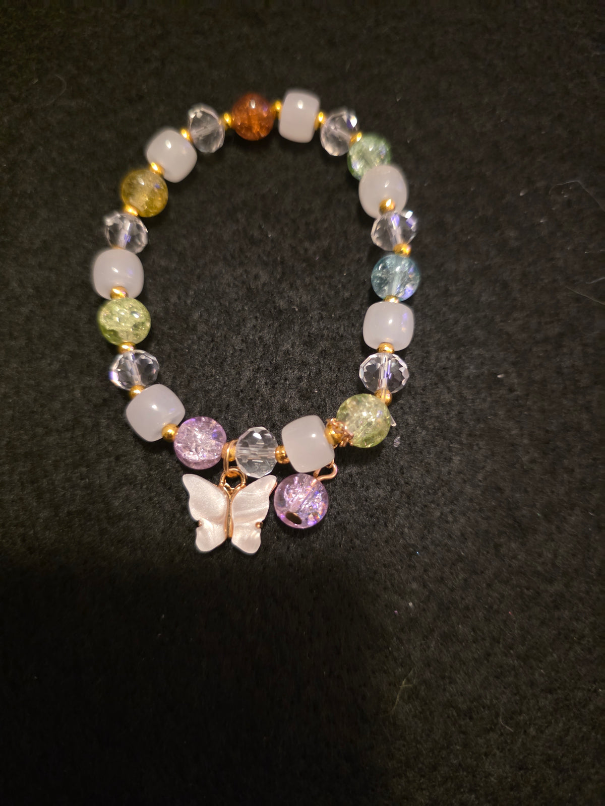 Handmade Aqua & White Butterfly Charm Bracelet