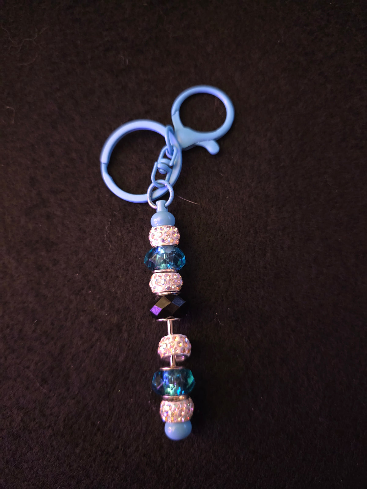Handmade Blue, Black & Crystal Beaded Keychain