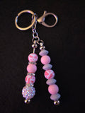 Handmade Pink & White Double-Strand Beaded Keychain