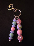 Handmade Pastel Floral Double-Dangle Heart Keychain