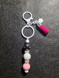 Pink, Black & White Beaded Keychain