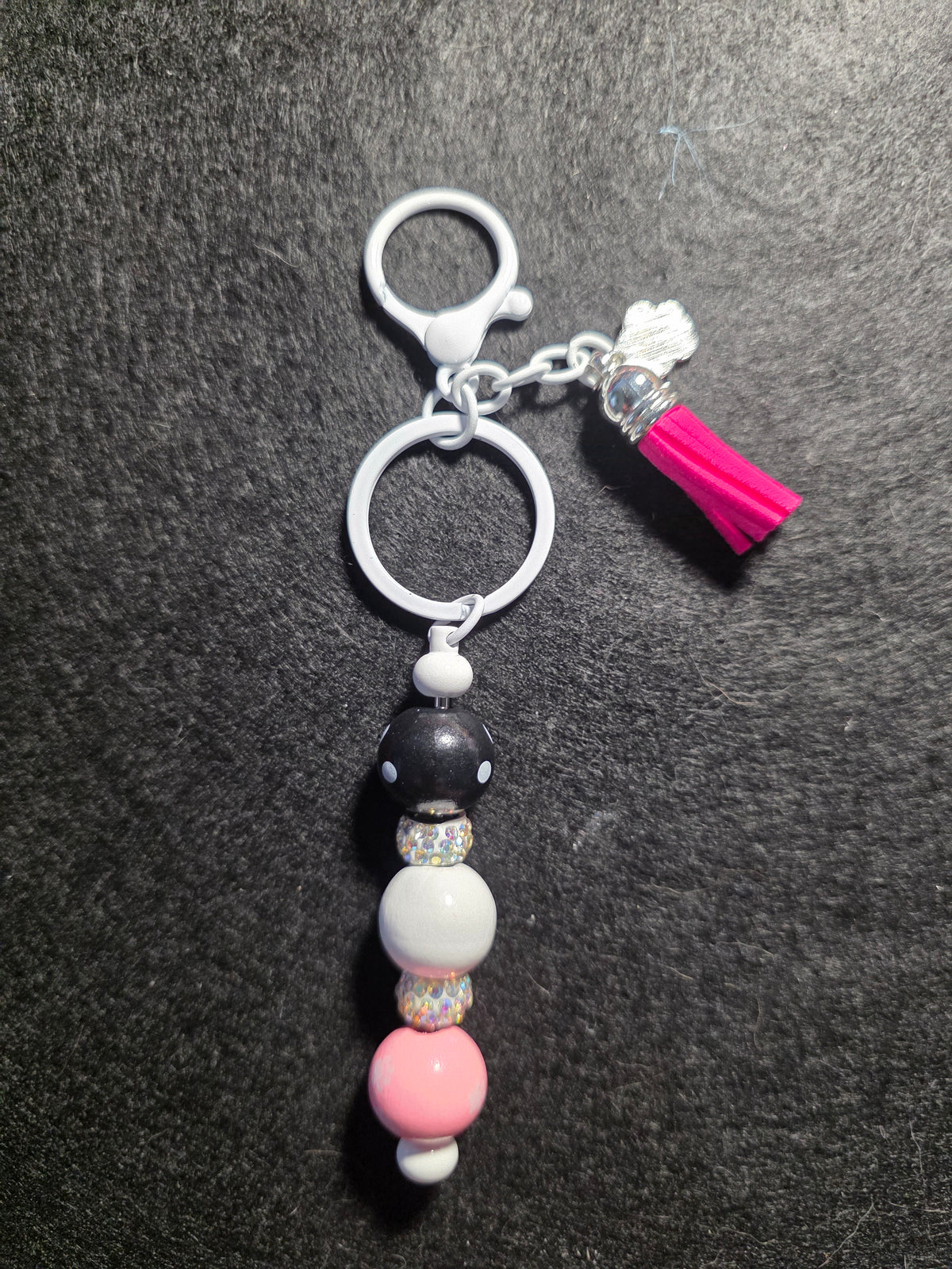 Pink, Black & White Beaded Keychain
