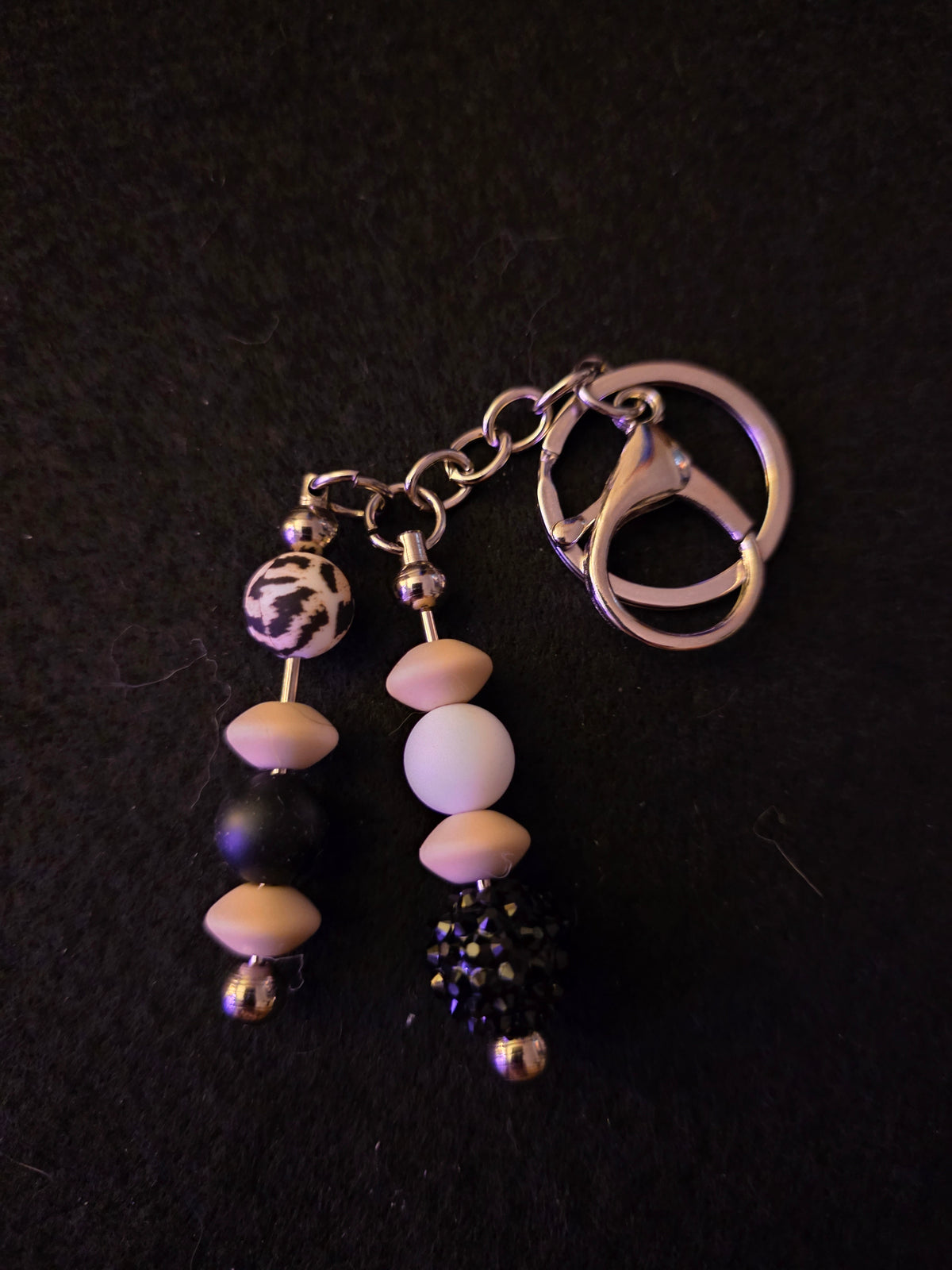 Handmade Black, White & Animal Print Double-Dangle Keychain