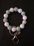 Handmade Sage Green & White Beaded Wristlet Keychain