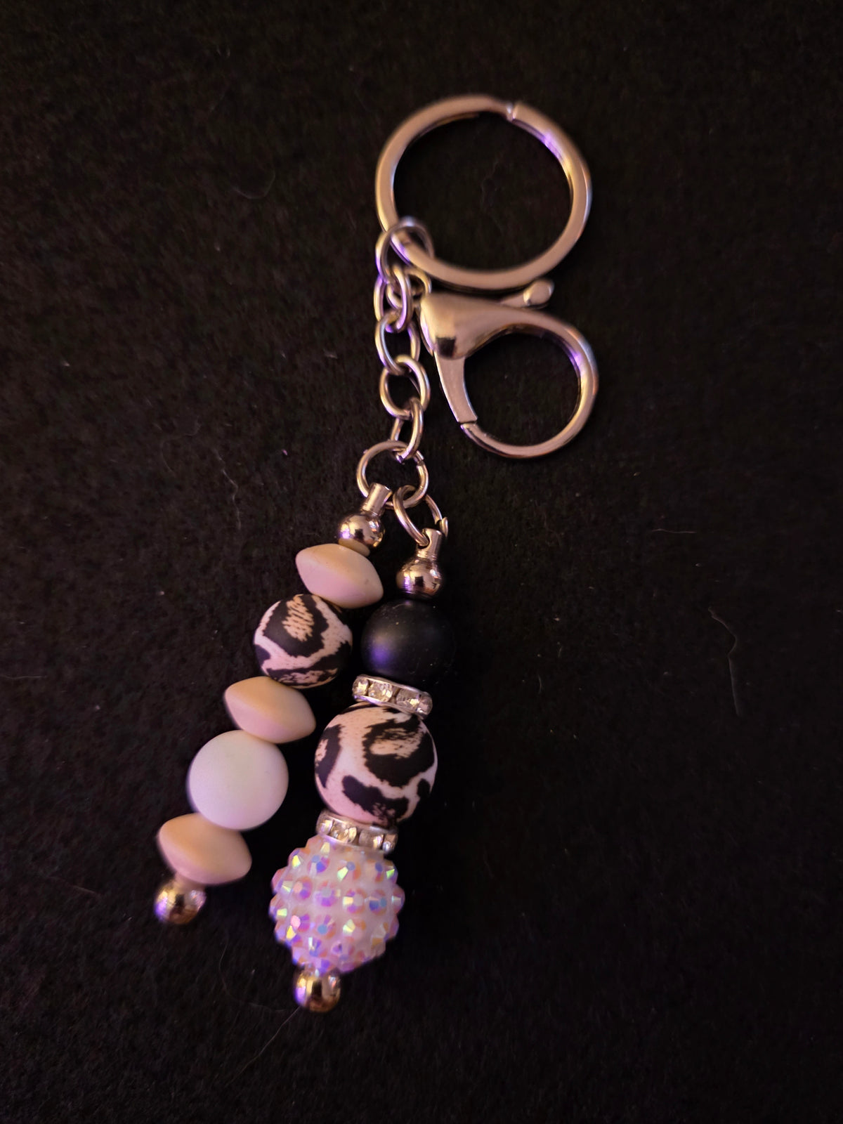 Handmade Black & White Animal Print Double-Dangle Keychain